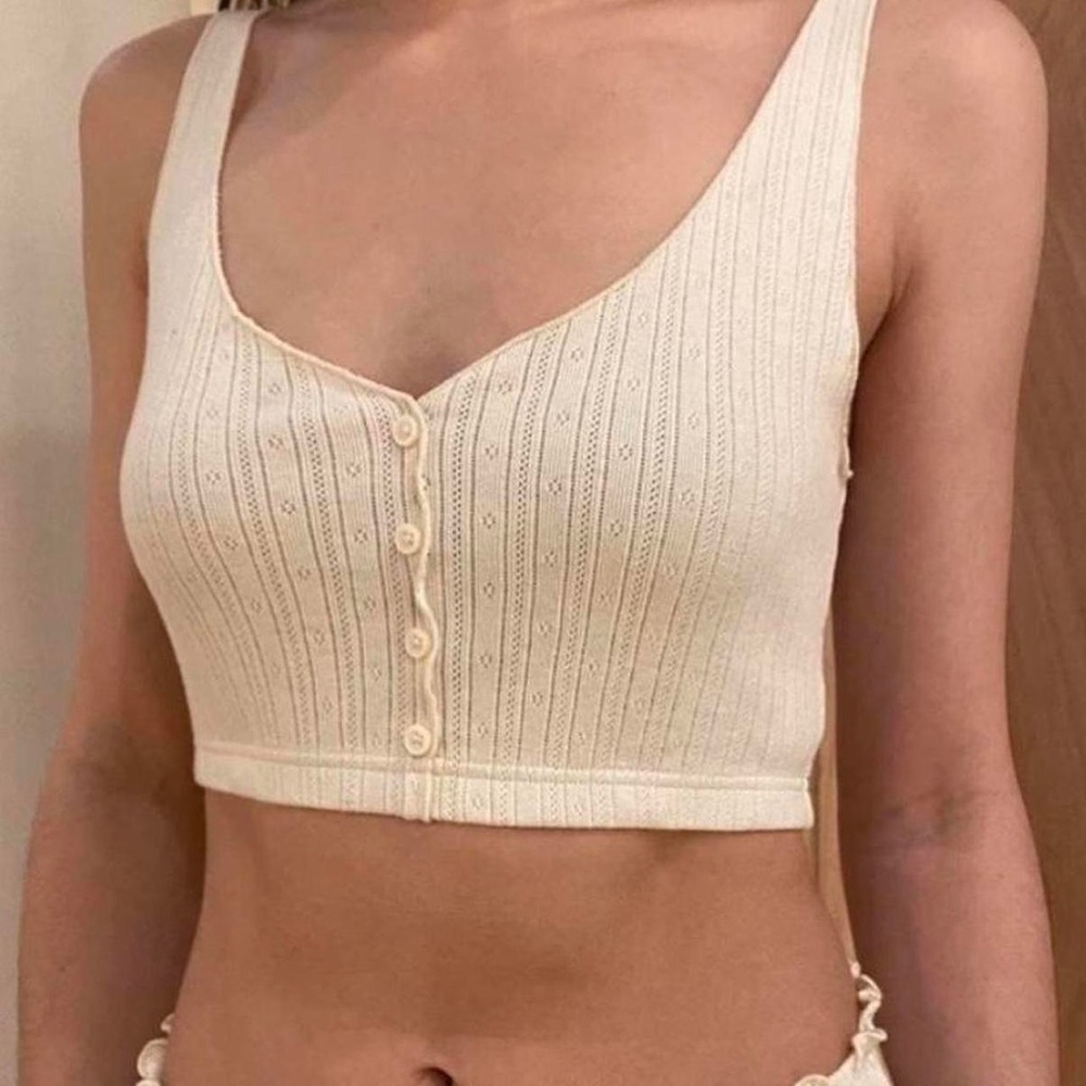 Brandy Melville Cream Buttoned Crop Bralette Tank top